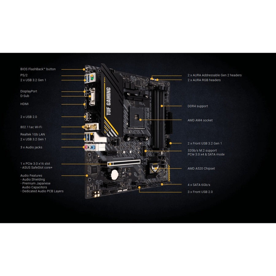 TUF GAMING A520M-PLUS WIFI Gaming Desktop Motherboard - AMD A520 Chipset - Socket AM4 - Micro ATX TUF GAMING A520M-PLUS WIFI Gaming Desktop Motherboard - AMD A520 Chipset - Socket AM4 - Micro ATX